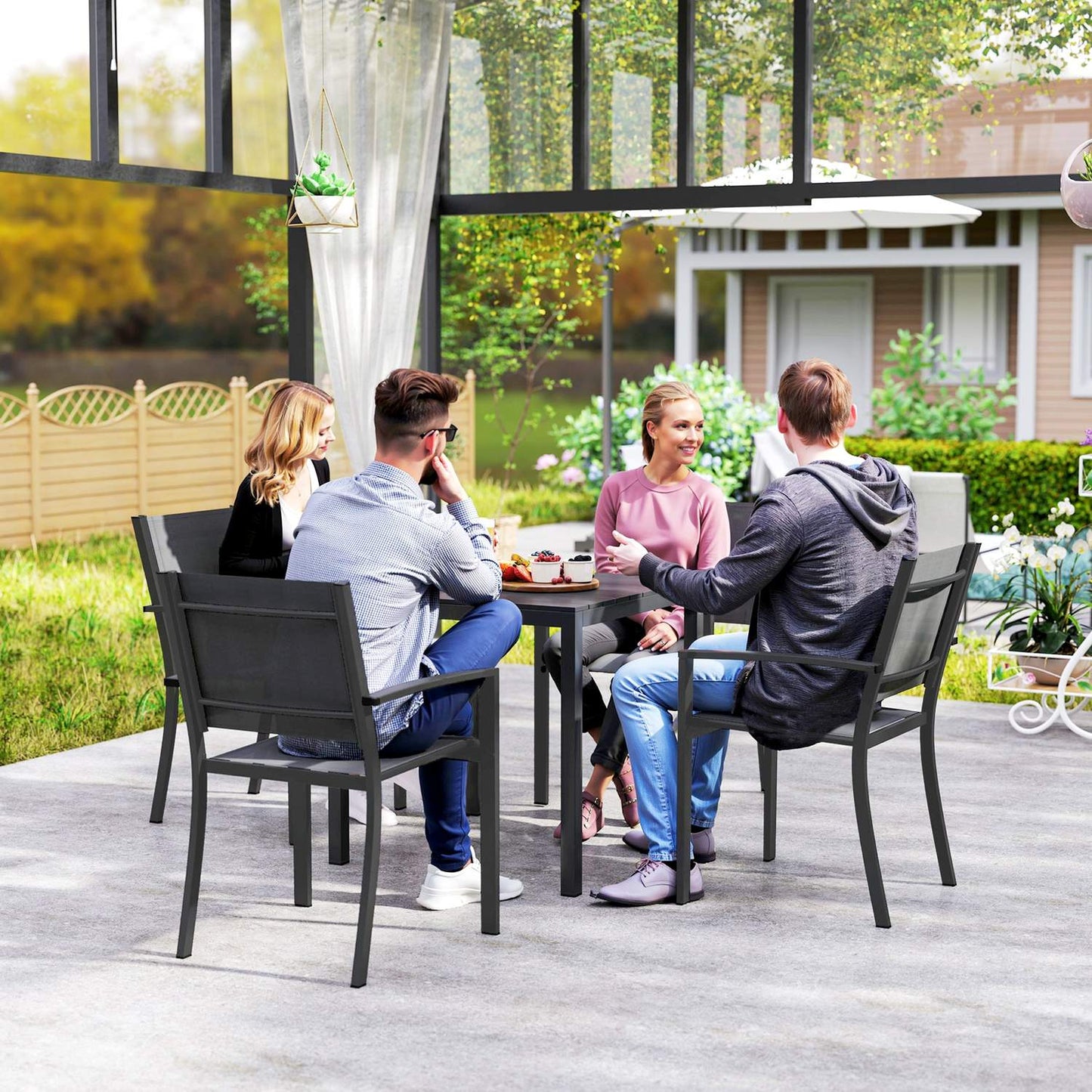 Outdoor dining table in aluminium, 73x73 cm, Wooden look