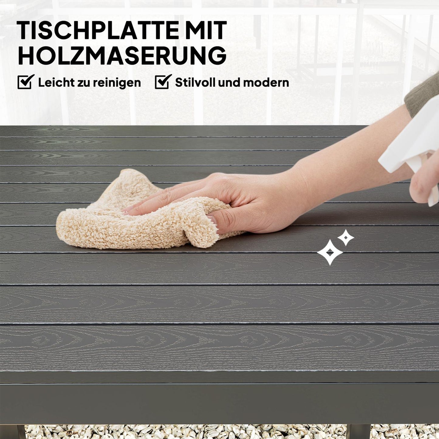 Outdoor dining table in aluminium, 73x73 cm, Wooden look