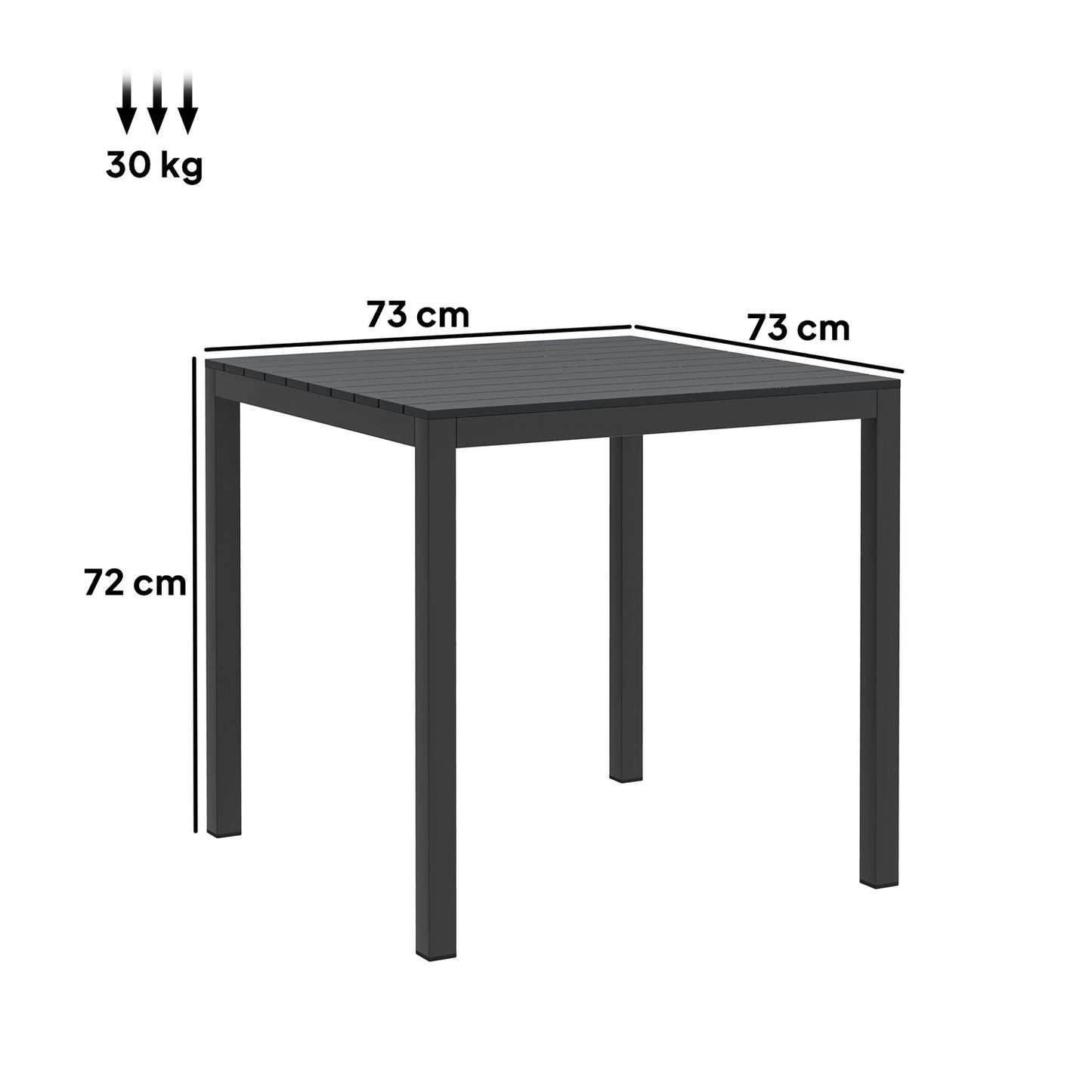 Outdoor dining table in aluminium, 73x73 cm, Wooden look