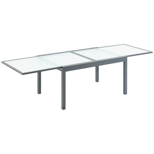 Extendable garden dining table, tempered glass, aluminium