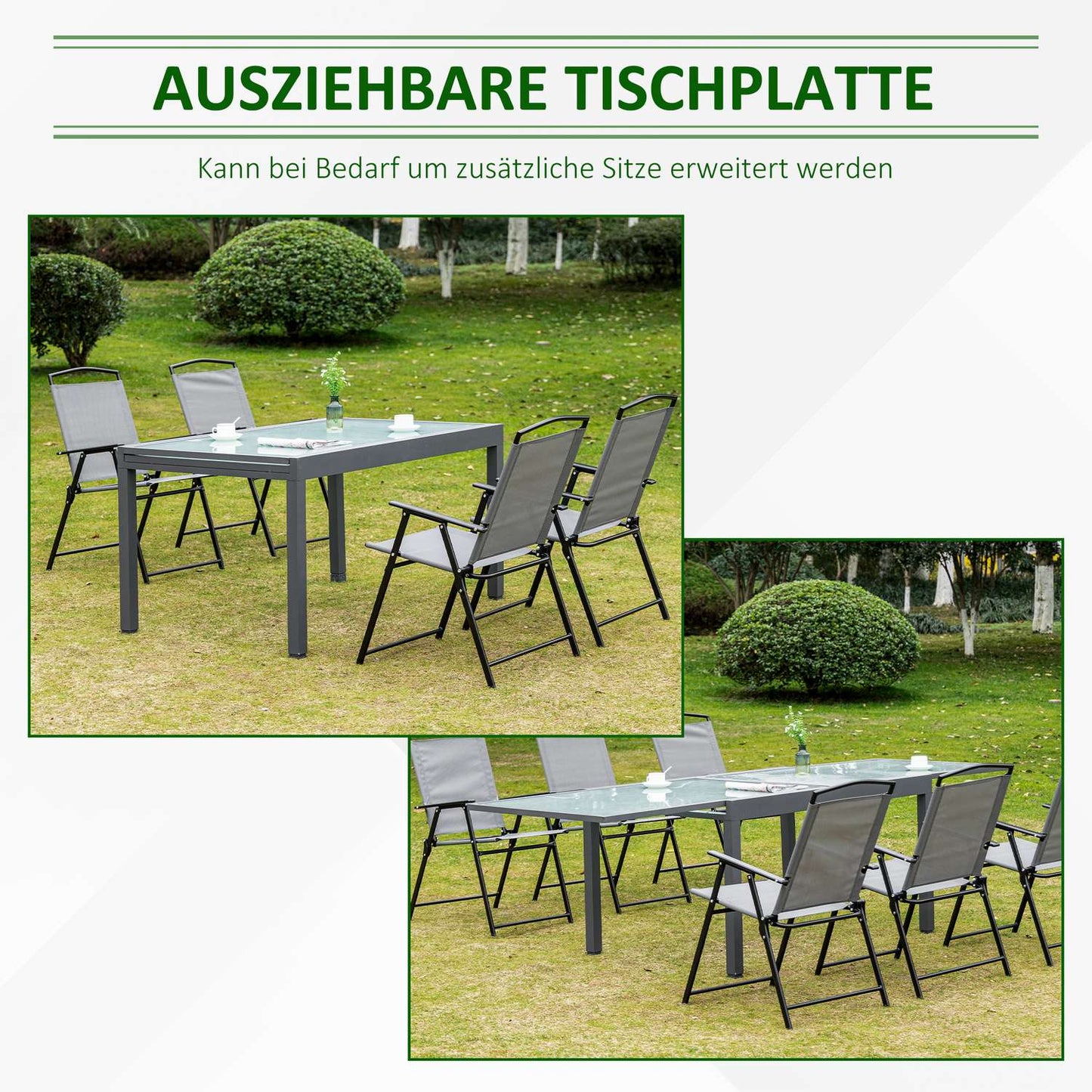 Extendable garden dining table, tempered glass, aluminium