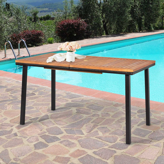 Garden table dining table with umbrella hole wooden table patio table acacia wood 140 x 75 x 76 cm natural