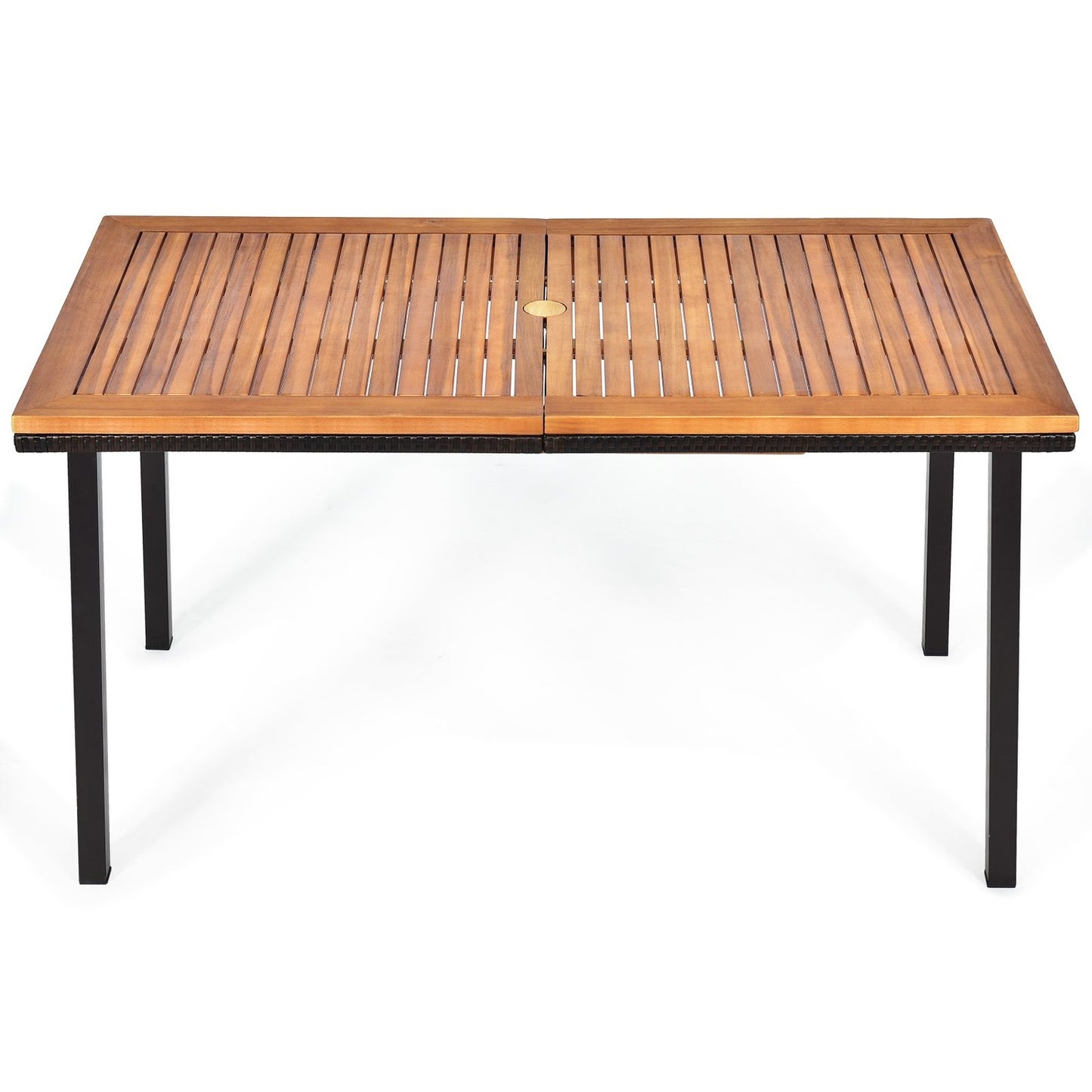 Garden table dining table with umbrella hole wooden table patio table acacia wood 140 x 75 x 76 cm natural