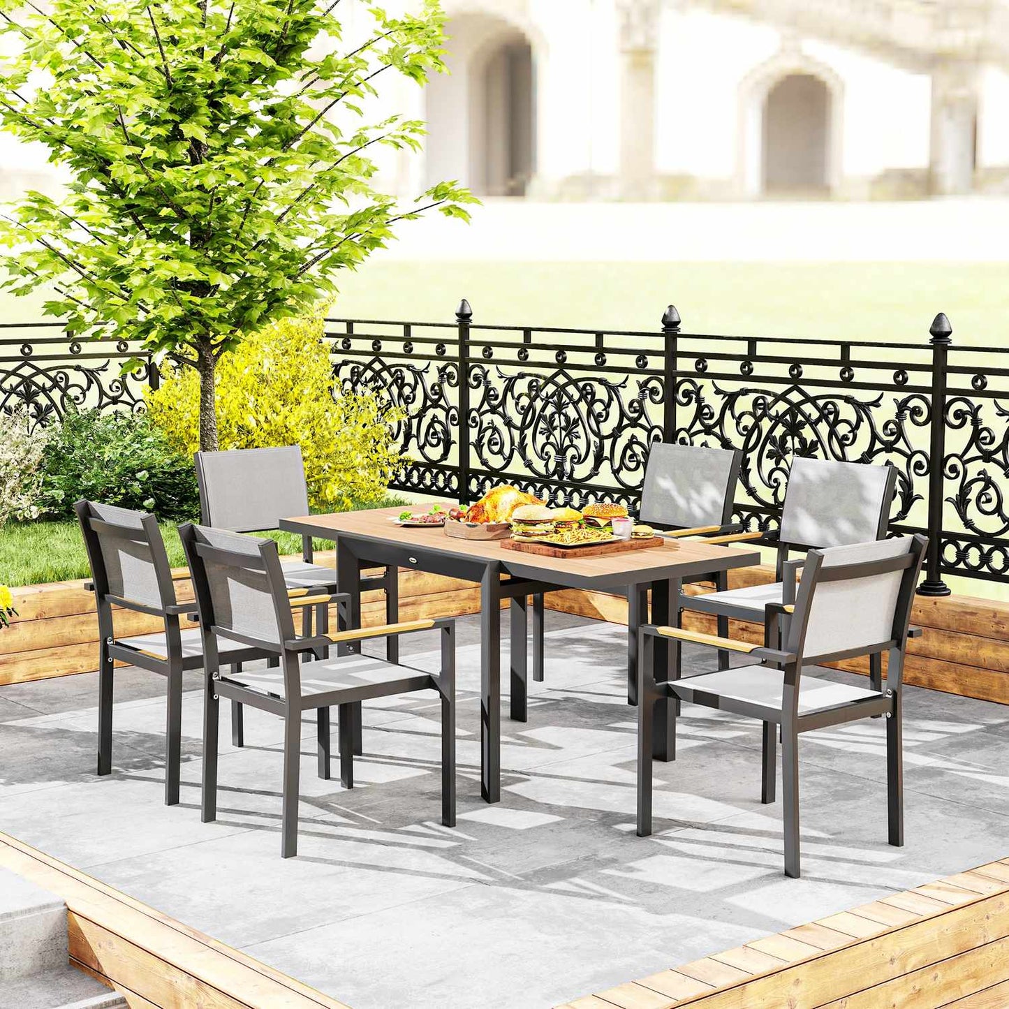 Extendable outdoor dining table in aluminium, weatherproof 80/160x80 cm