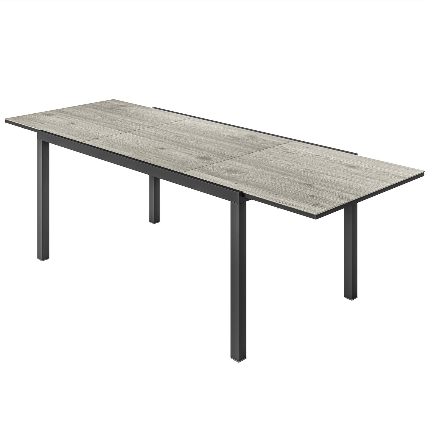 Extendable aluminum garden dining table, 6-8 seats, grey