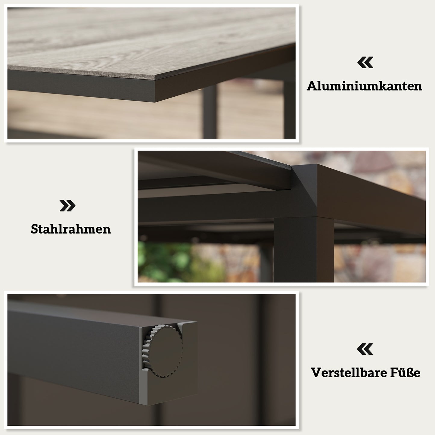Extendable aluminum garden dining table, 6-8 seats, grey