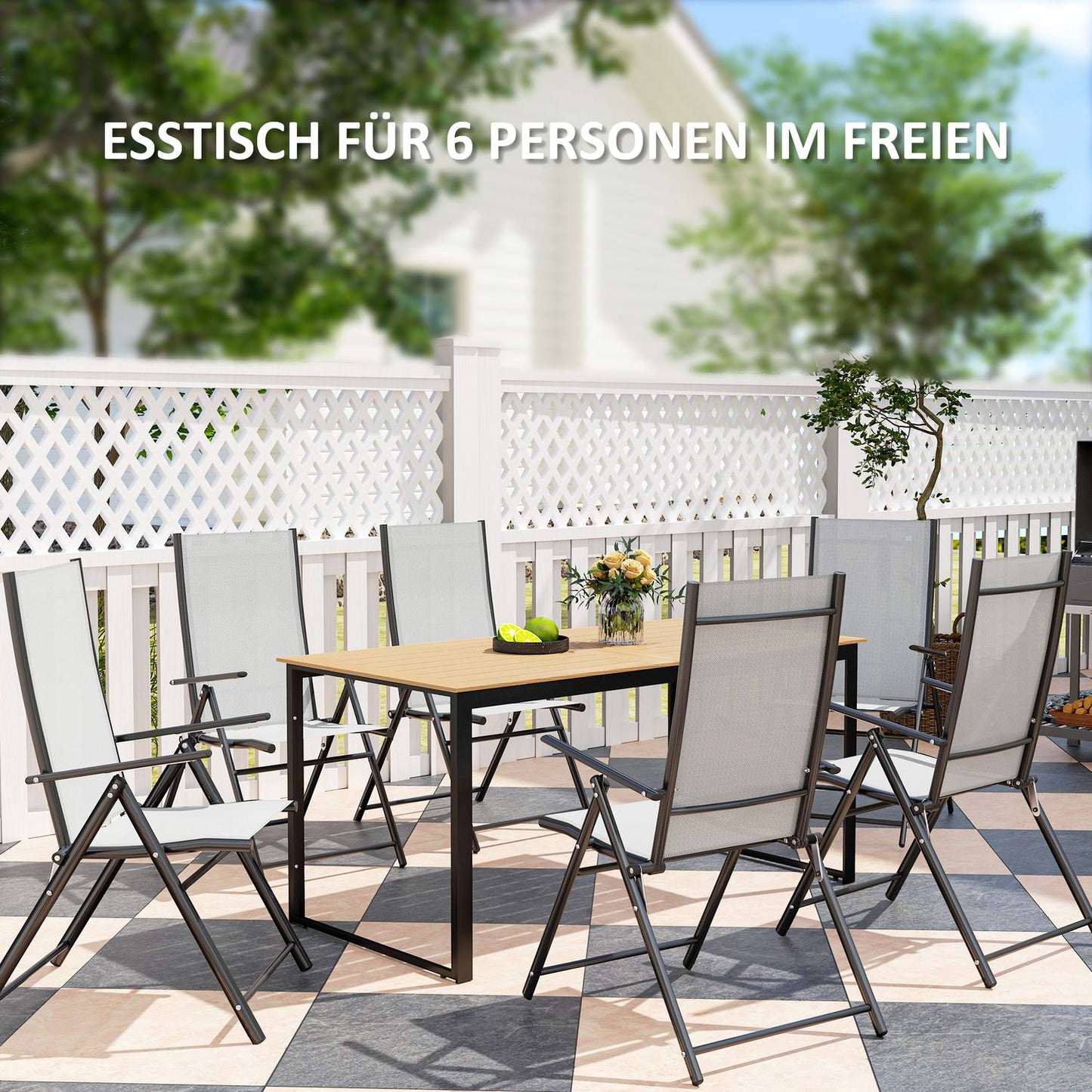 Outdoor dining table, 6-seater weather-resistant wooden look