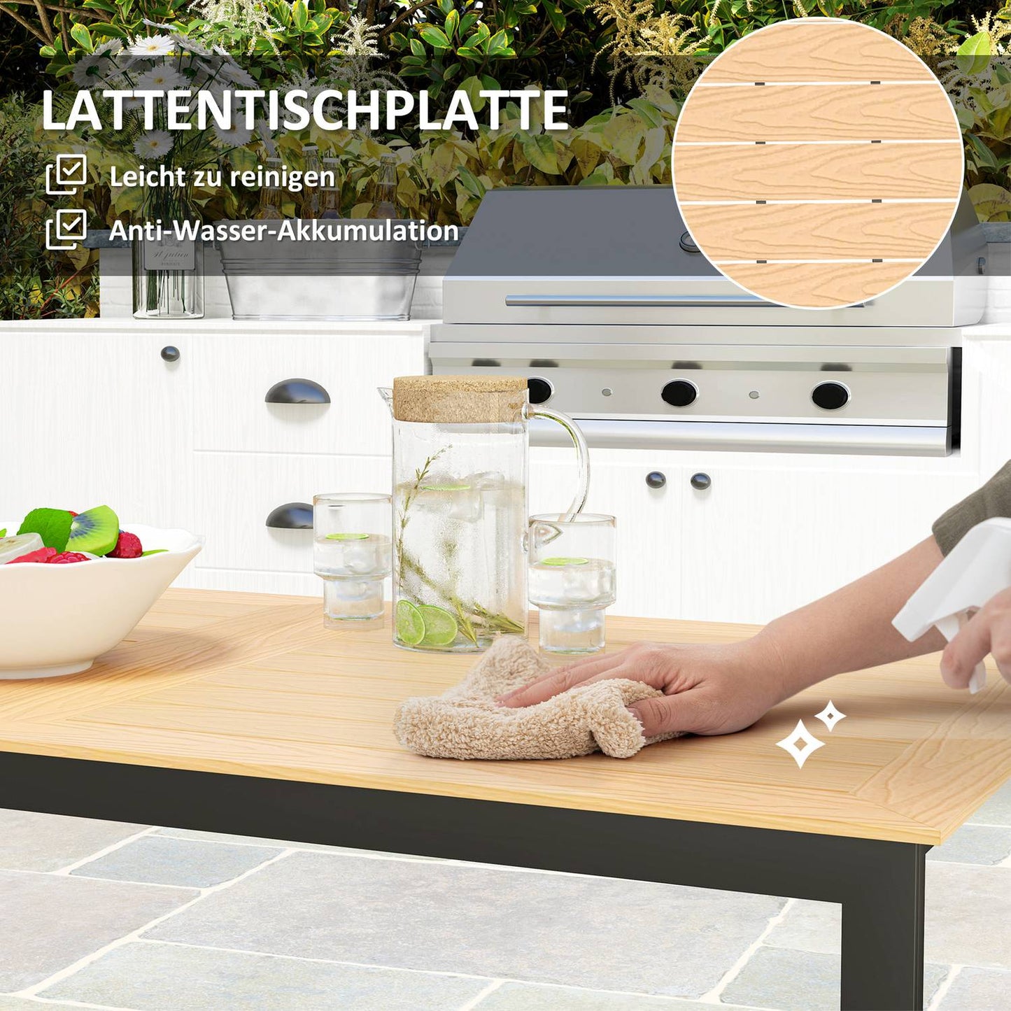 Outdoor dining table, 6-seater weather-resistant wooden look