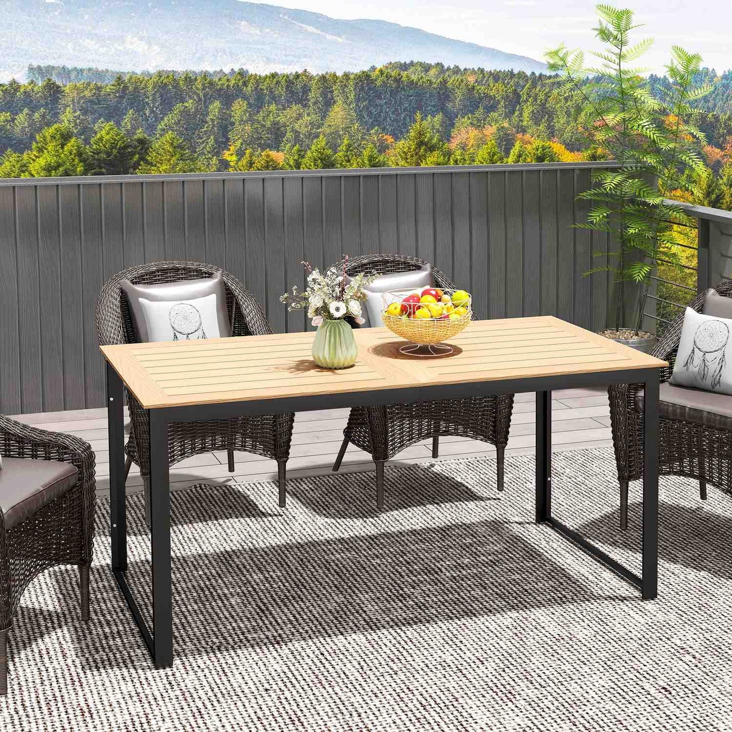 Outdoor dining table, 6-seater weather-resistant wooden look