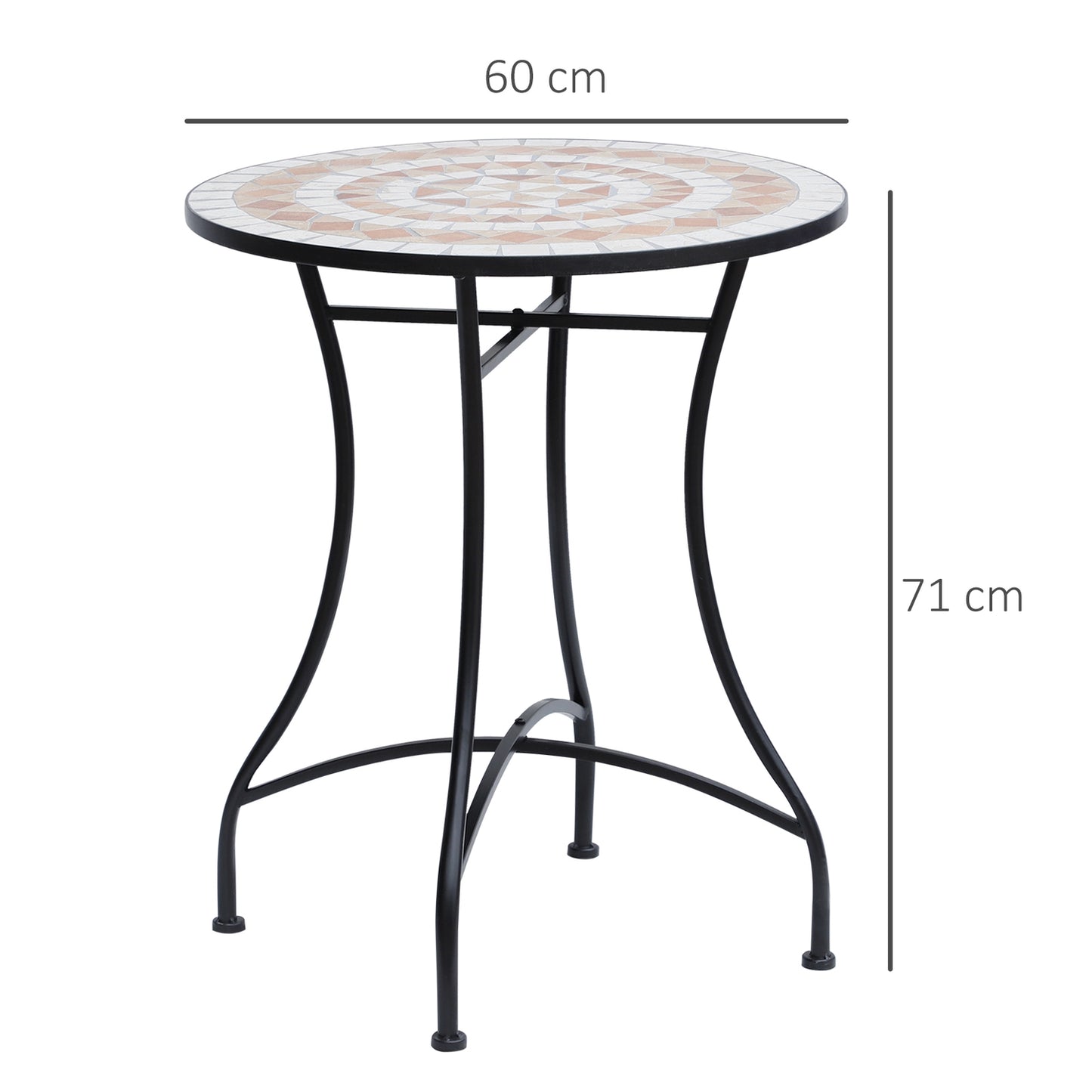 Round Mosaic Garden Table, Steel & Ceramic, Ø60 x H71 cm