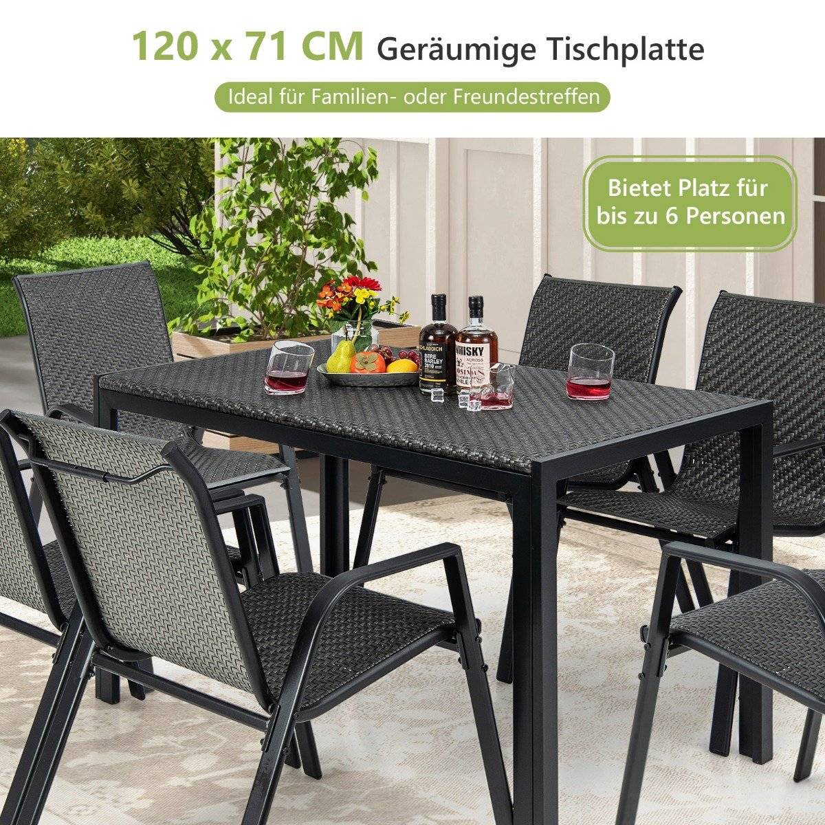 Garden table rattan dining table for 4-6 people rectangular patio table 120 x 71 x 72 cm mixed brown