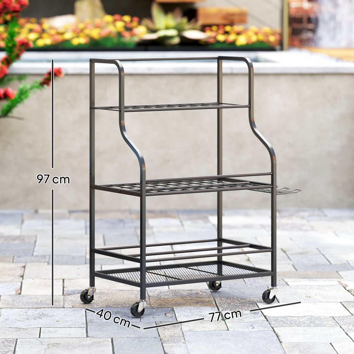 Garden tool rack with hooks - 3 levels, 40 kg load capacity