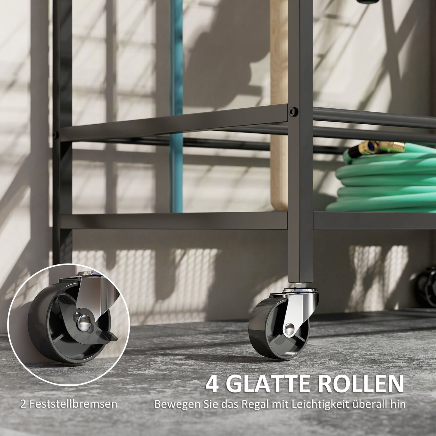 Garden tool rack with hooks - 3 levels, 40 kg load capacity