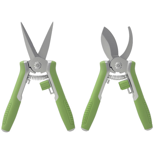 Garden tool set 2 pieces garden tool made of stainless steel garden tools with garden shears pruning shears green + silver
