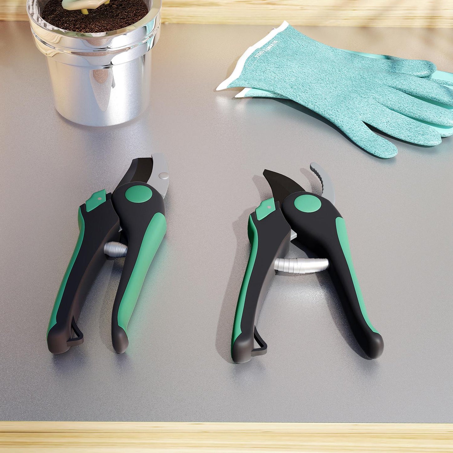Garden Tool Set – 2 Metal Pruning Shears, Green/Black