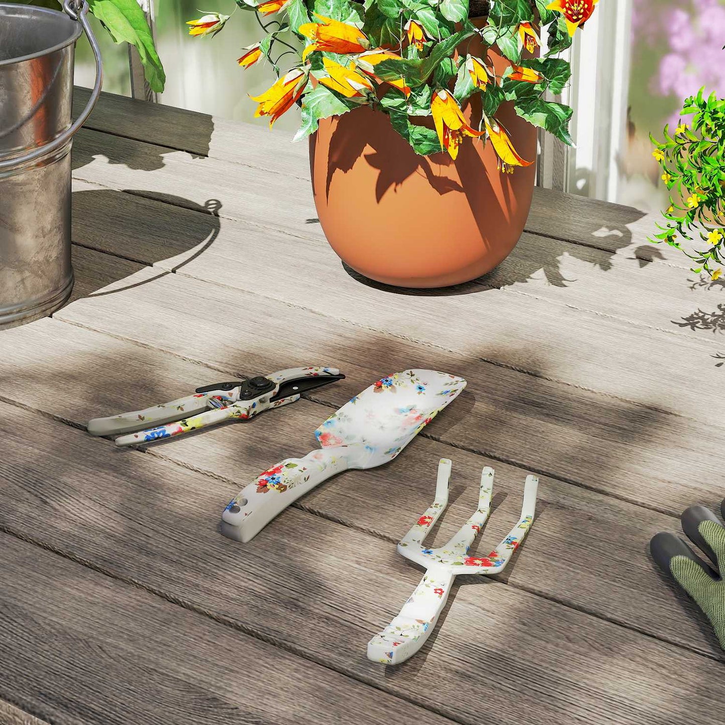 Garden tool set 3 pieces garden tool made of metal with flower trowel hand rake garden shears