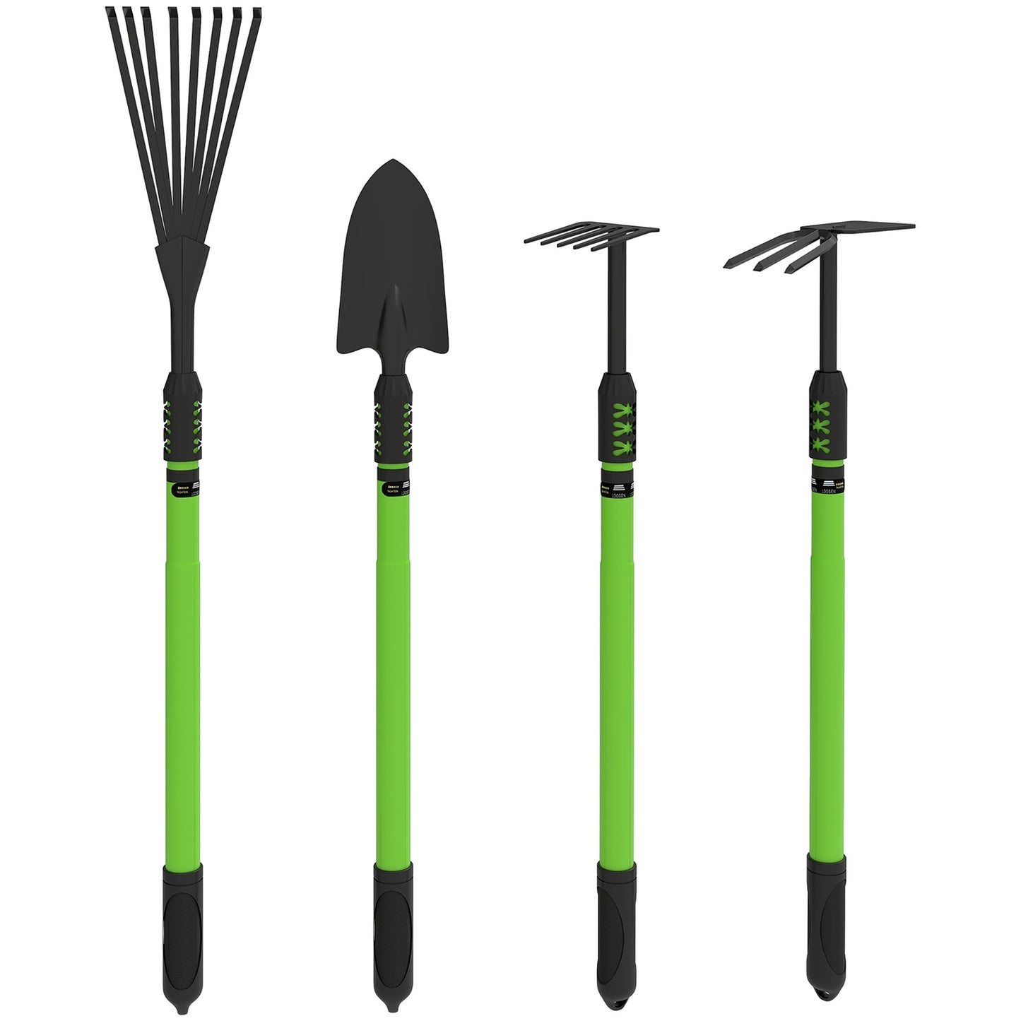 Garden tool set 4 pieces garden tool set with shovel garden hoe garden rake leaf rake green