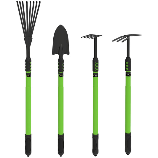 Garden tool set 4 pieces garden tool set with shovel garden hoe garden rake leaf rake green