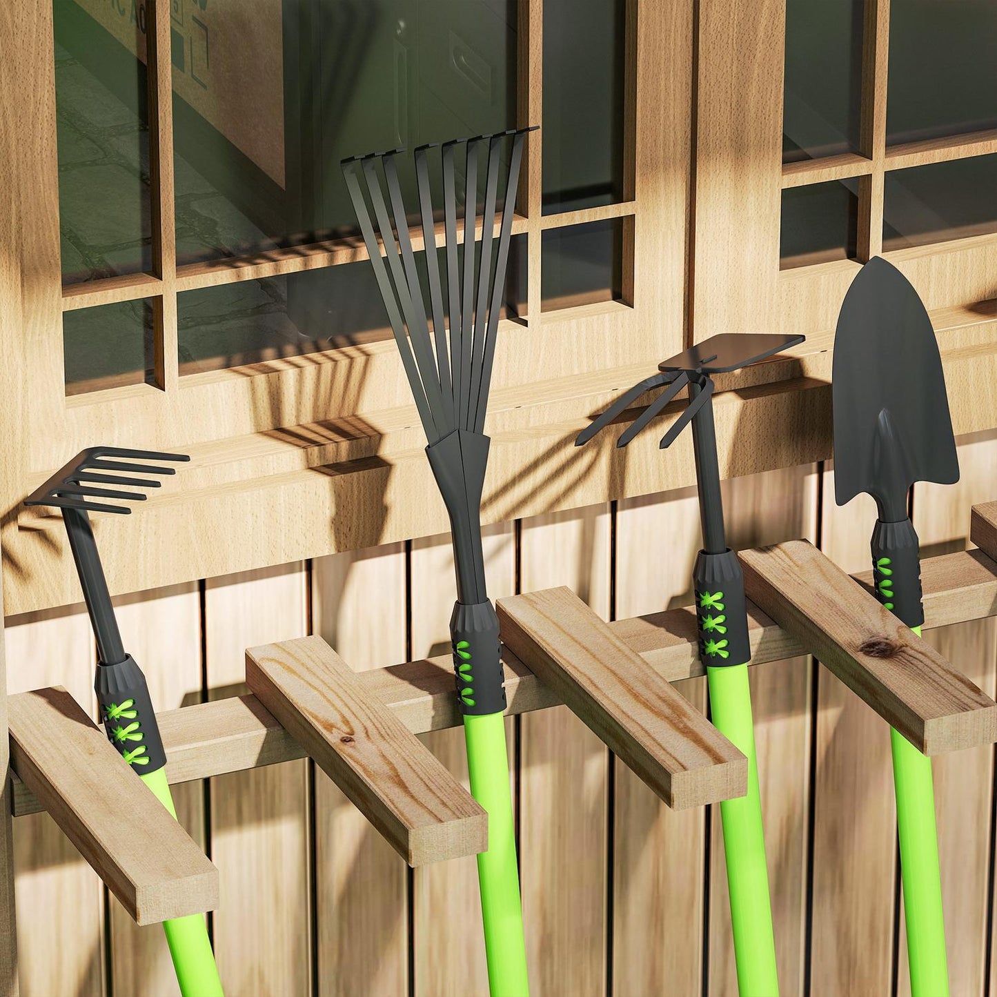 Garden tool set 4 pieces garden tool set with shovel garden hoe garden rake leaf rake green