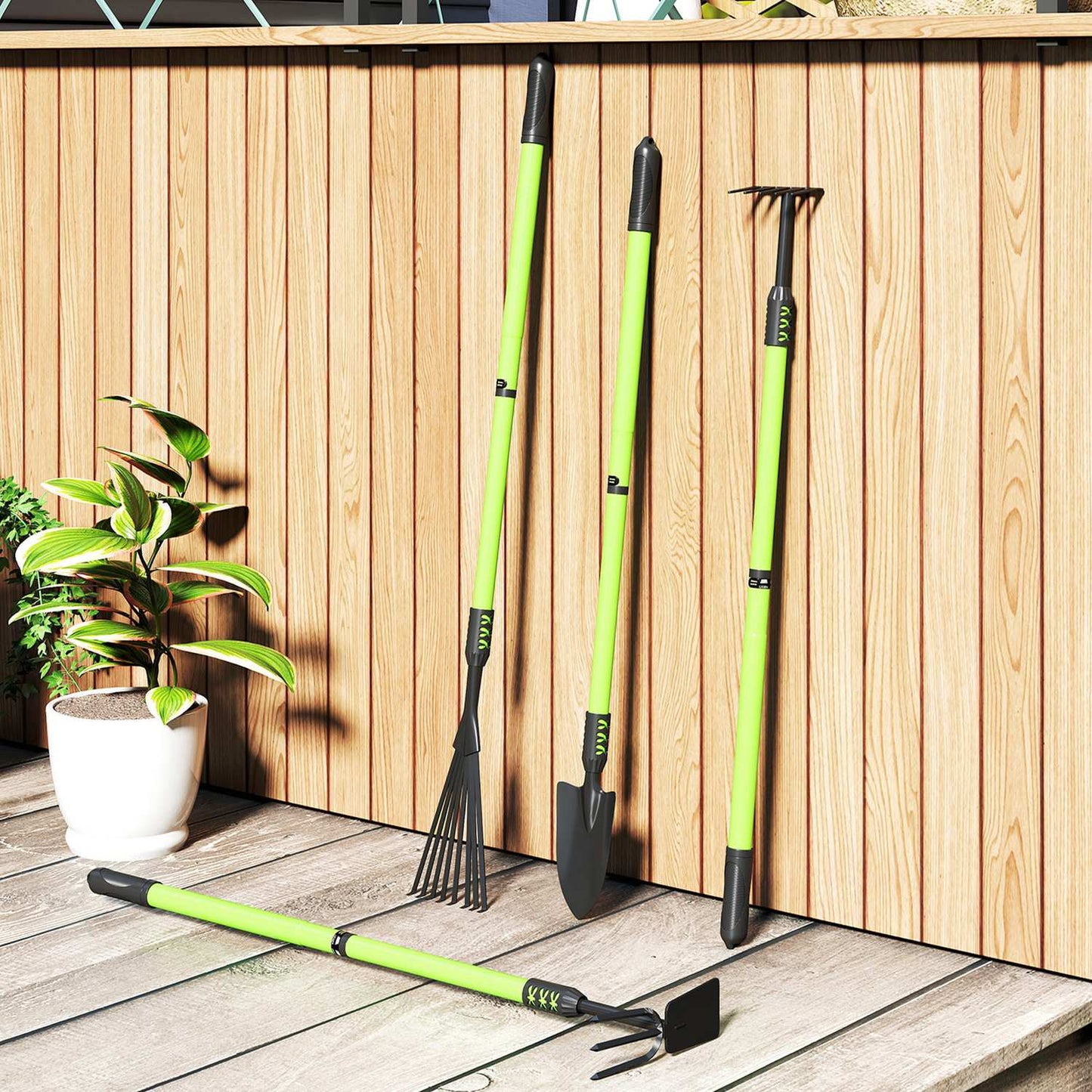 Garden tool set 4 pieces garden tool set with shovel garden hoe garden rake leaf rake green