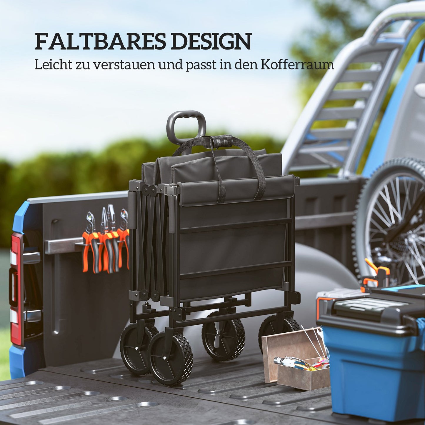 Folding garden cart, 100 kg load, 160 l capacity, black