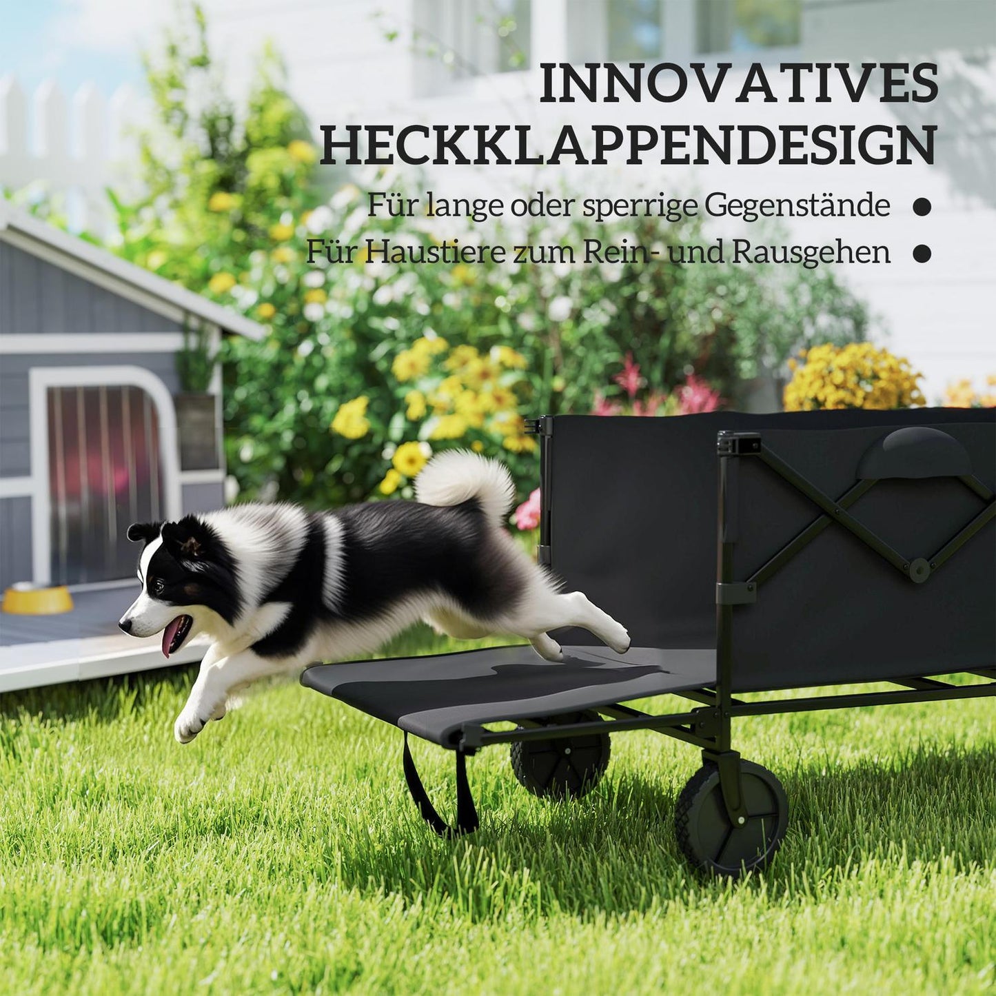Folding garden cart, 100 kg load, 160 l capacity, black