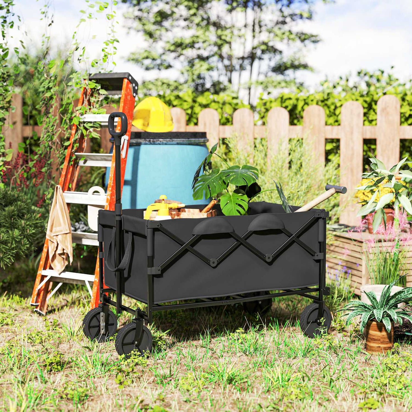 Folding garden cart, 100 kg load, 160 l capacity, black