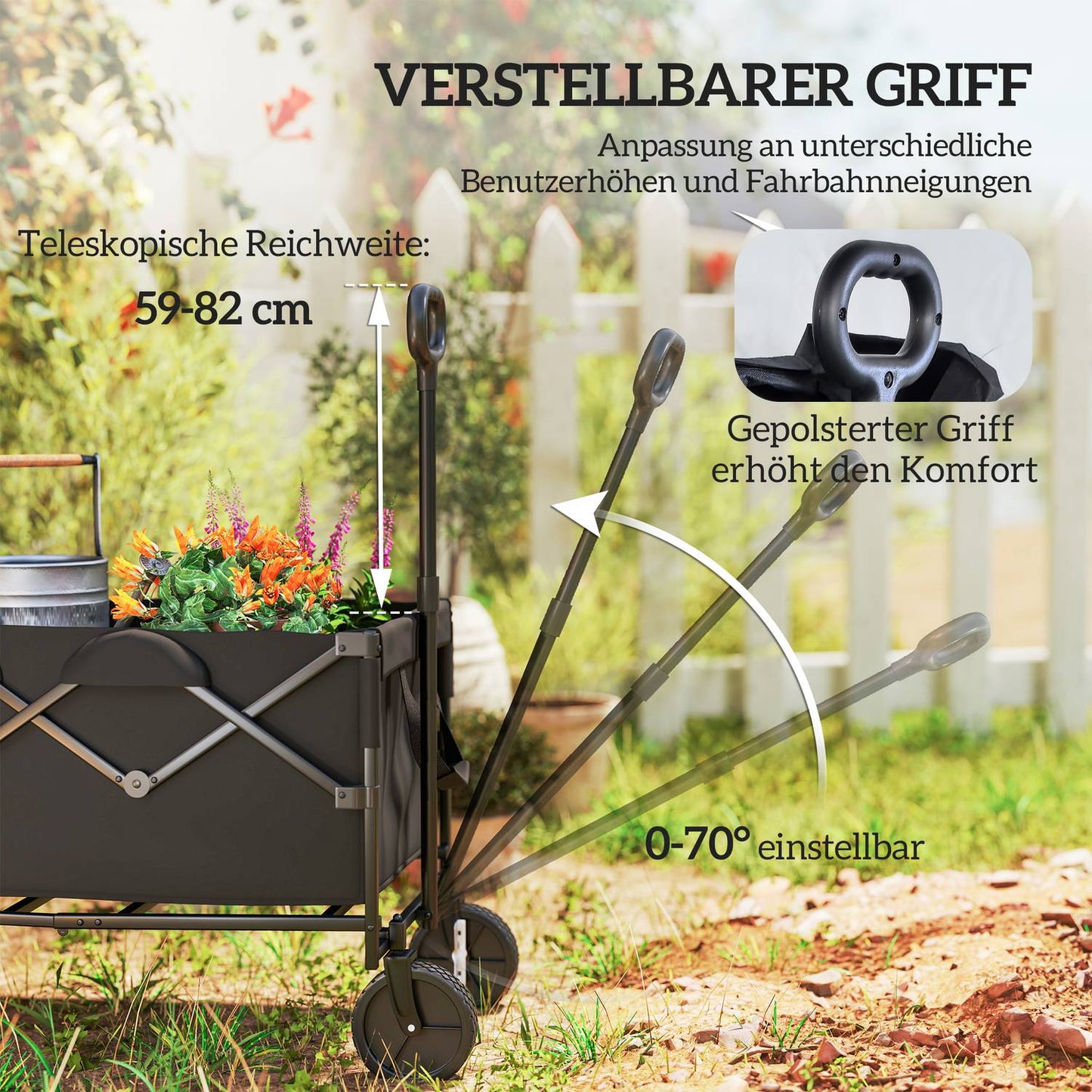 Folding garden cart, 100 kg load, 160 l capacity, black