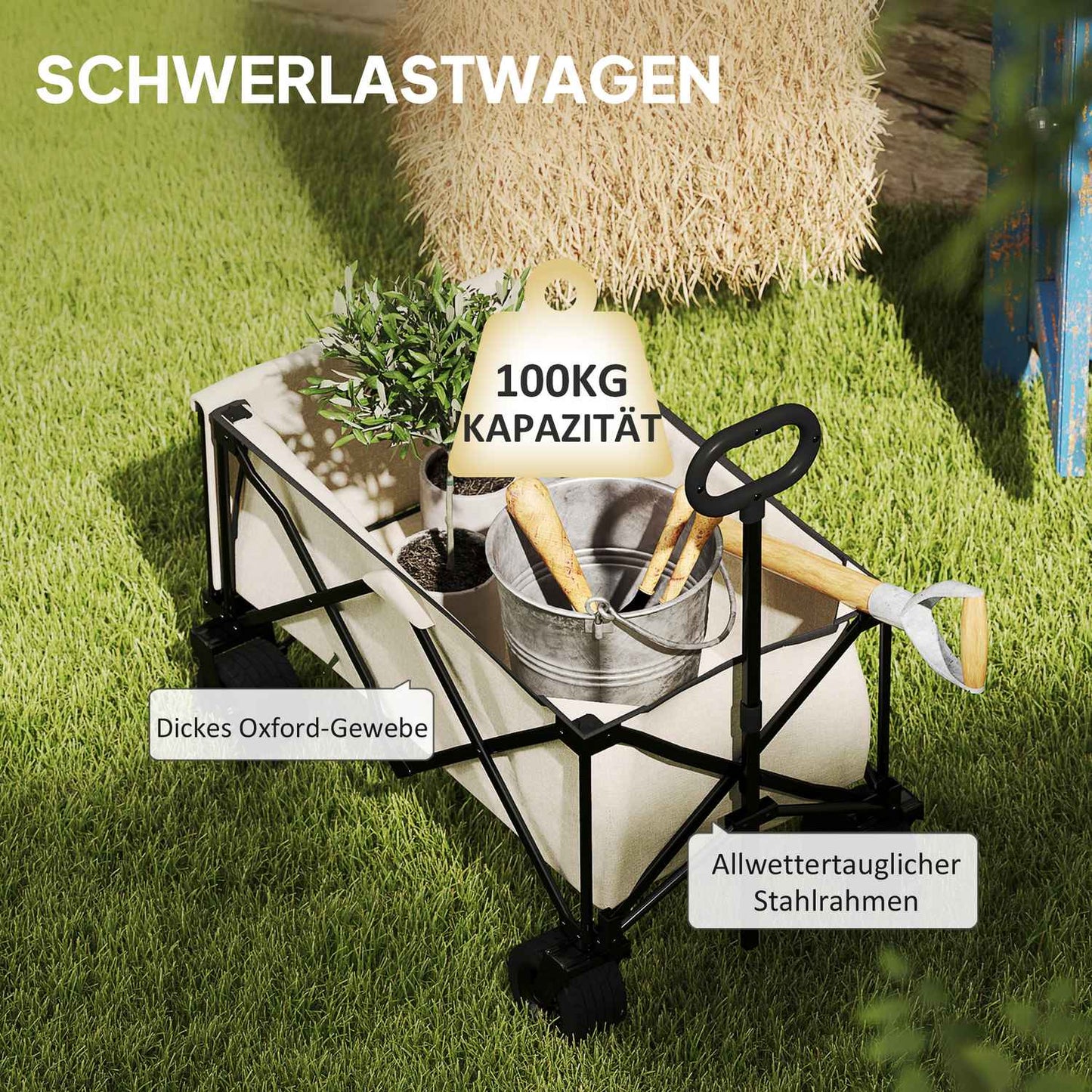Collapsible garden trolley, 100 kg capacity, removable lid
