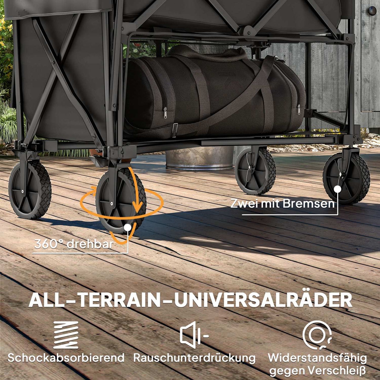 Garden trolley, 200 kg load capacity, foldable with wheels