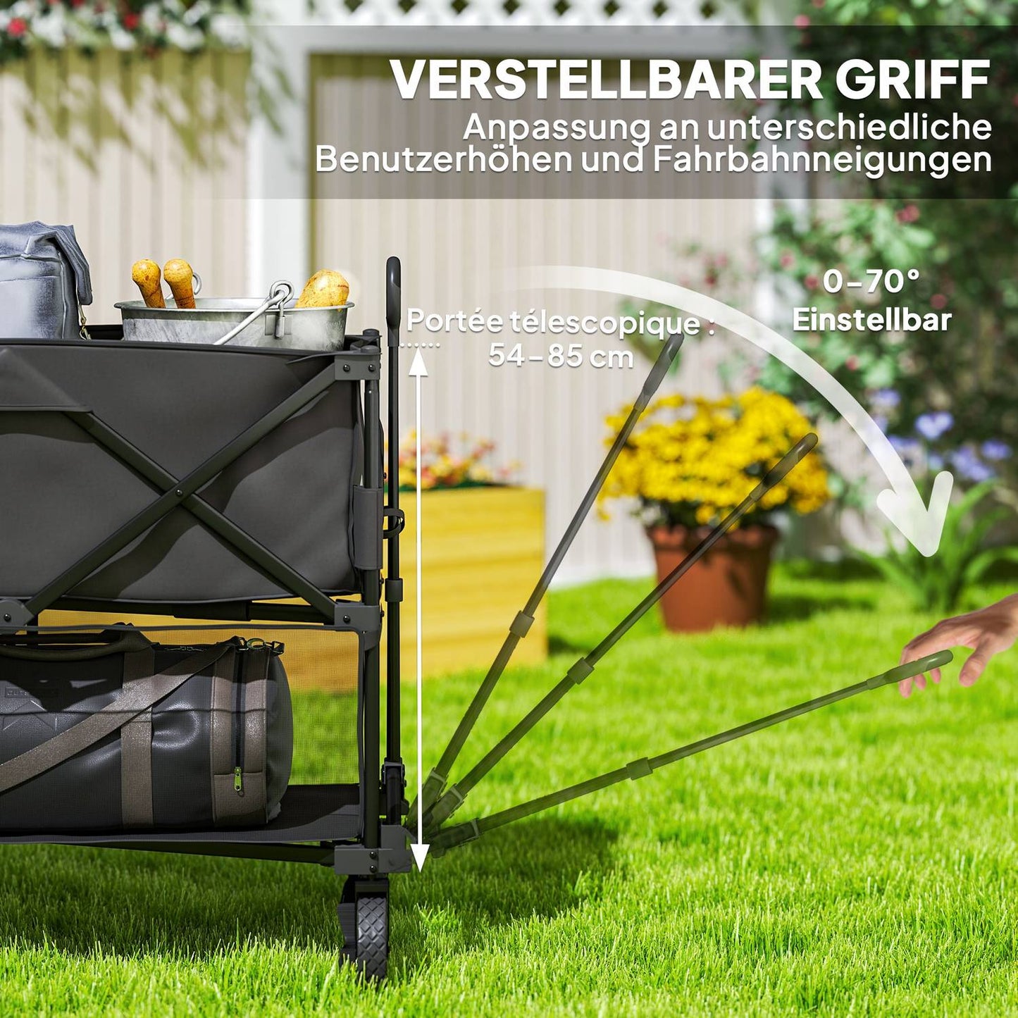 Garden trolley, 200 kg load capacity, foldable with wheels