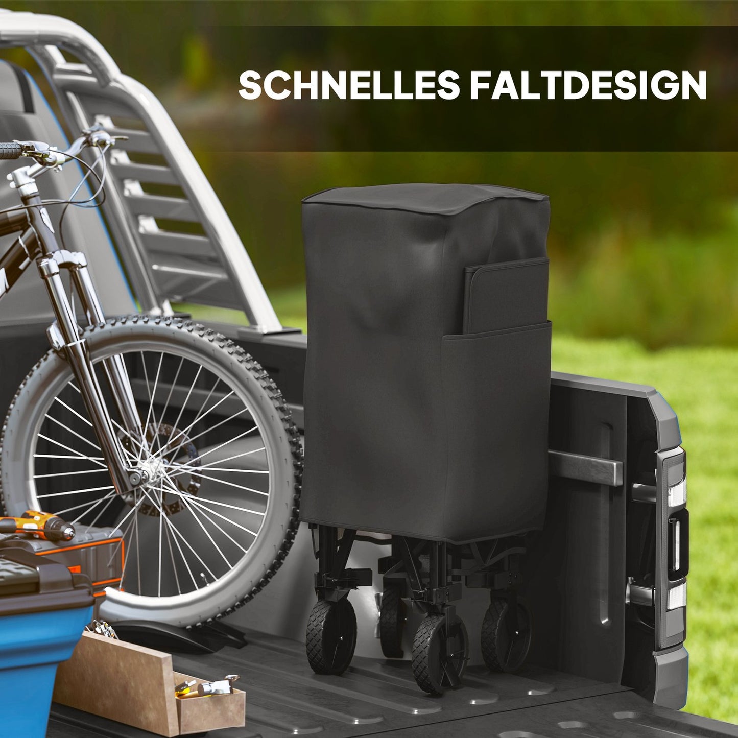 Garden trolley, 200 kg load capacity, foldable with wheels