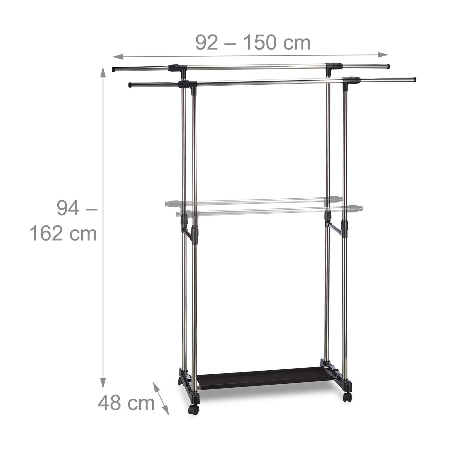 Garment Rack with 2 Rails on Wheels