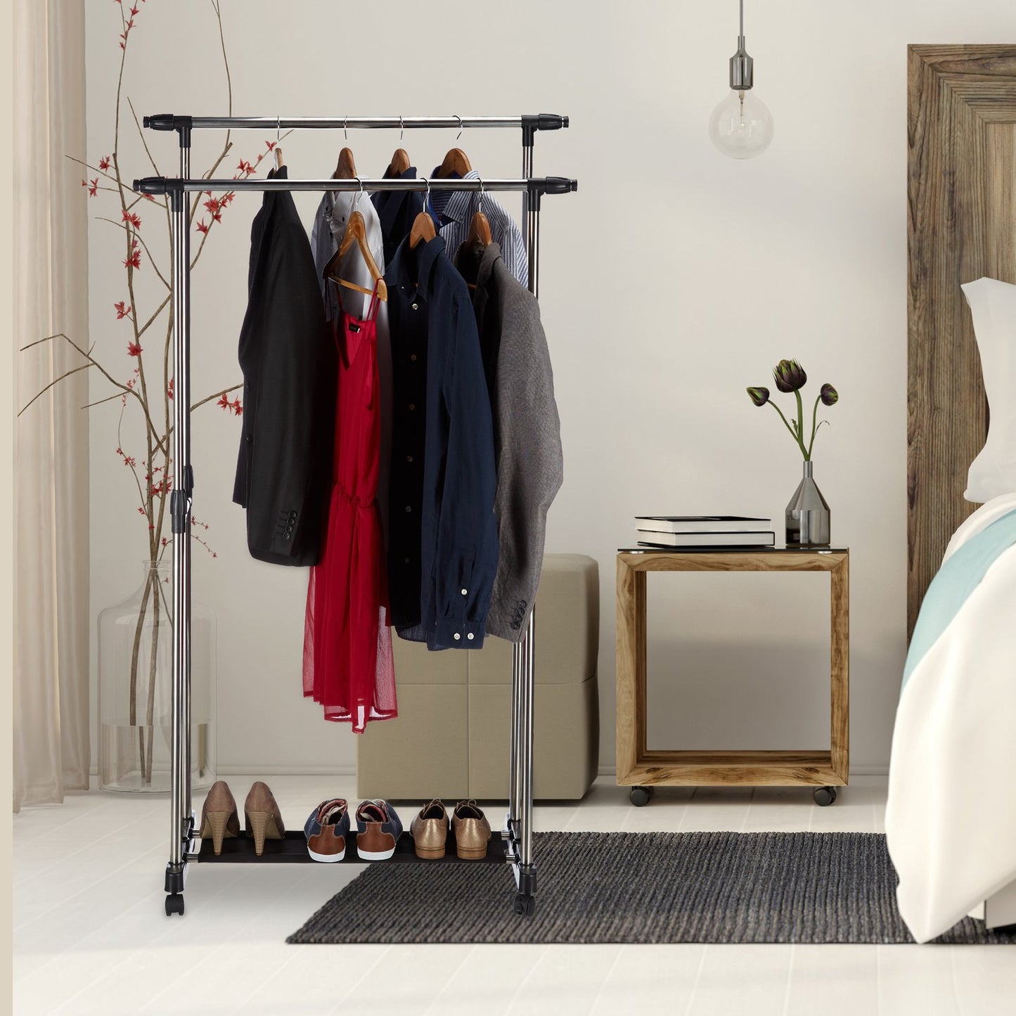 Garment Rack with 2 Rails on Wheels