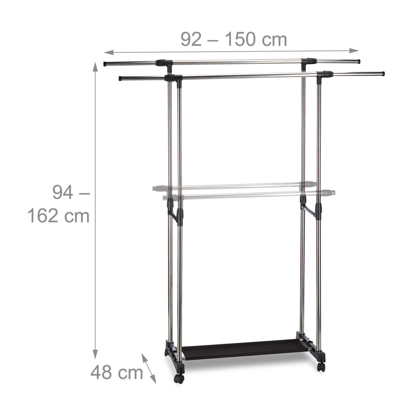 Garment Rack with 2 Rails on Wheels