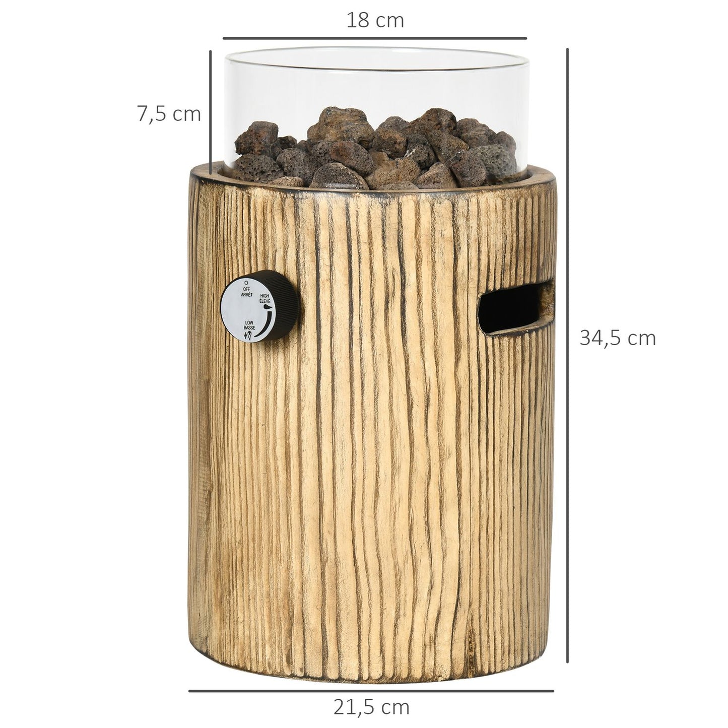 Portable gas fire bowl, wooden look, 10,000 BTU, Ø 21.5 cm