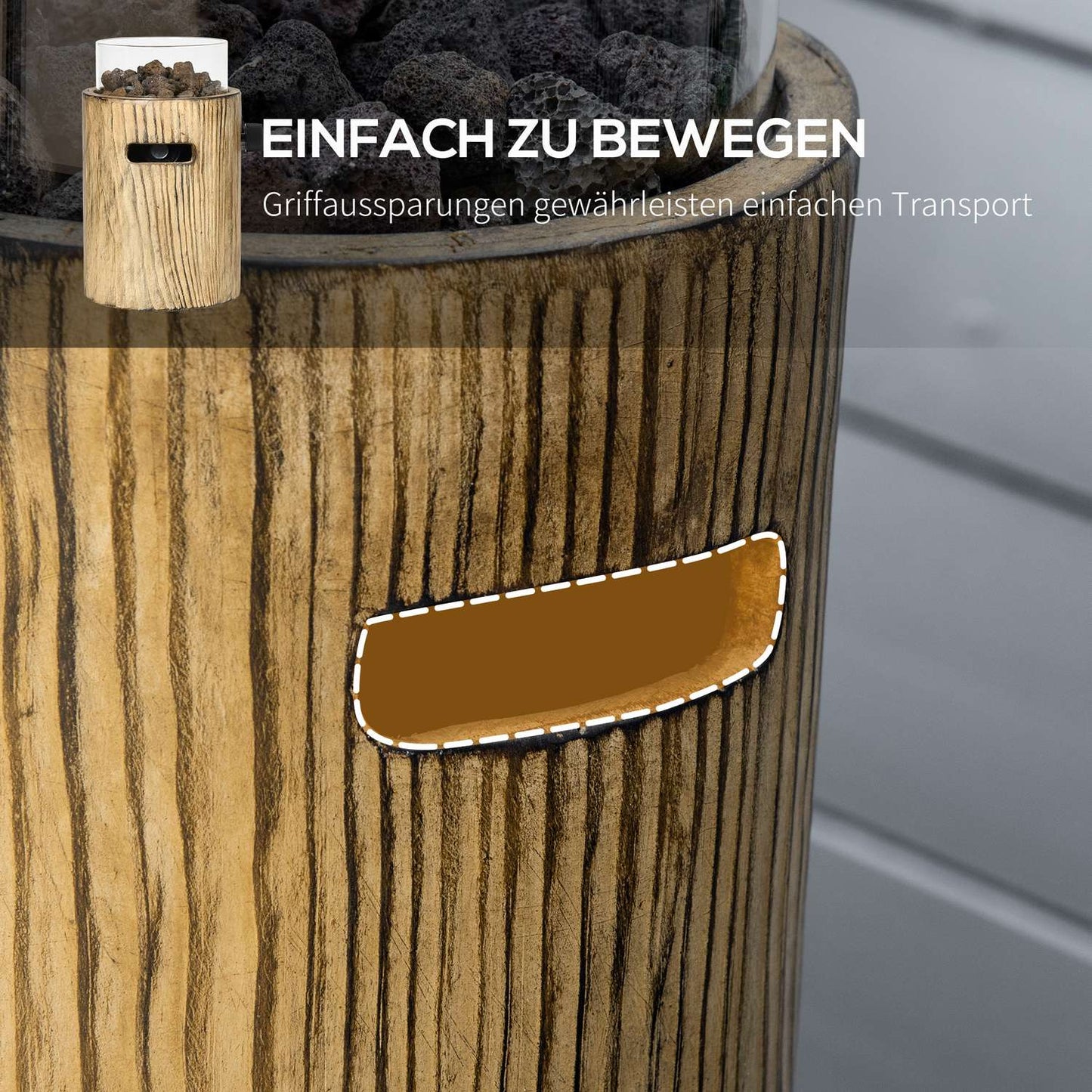 Portable gas fire bowl, wooden look, 10,000 BTU, Ø 21.5 cm