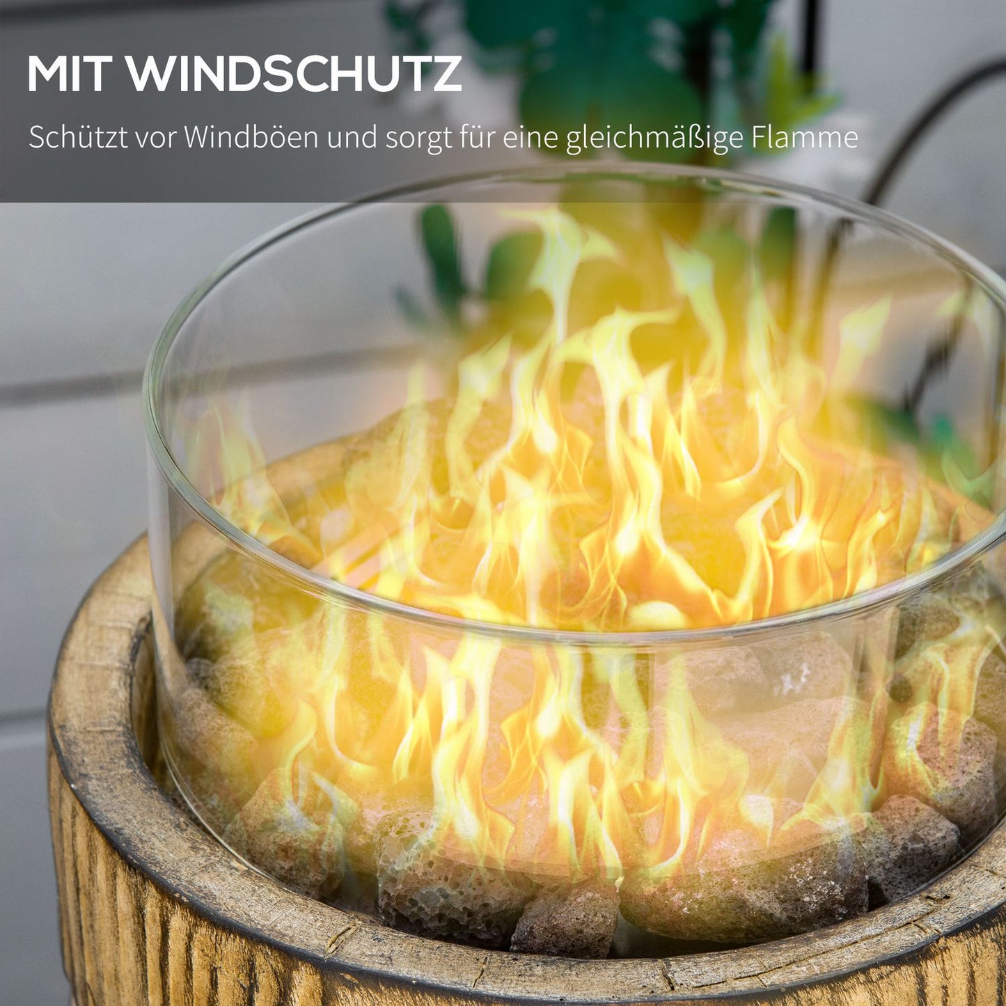 Portable gas fire bowl, wooden look, 10,000 BTU, Ø 21.5 cm
