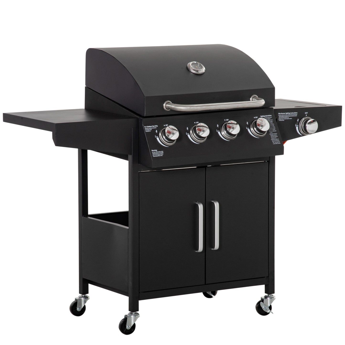 Gas grill BBQ, 3 burners, mobile cart with side table
