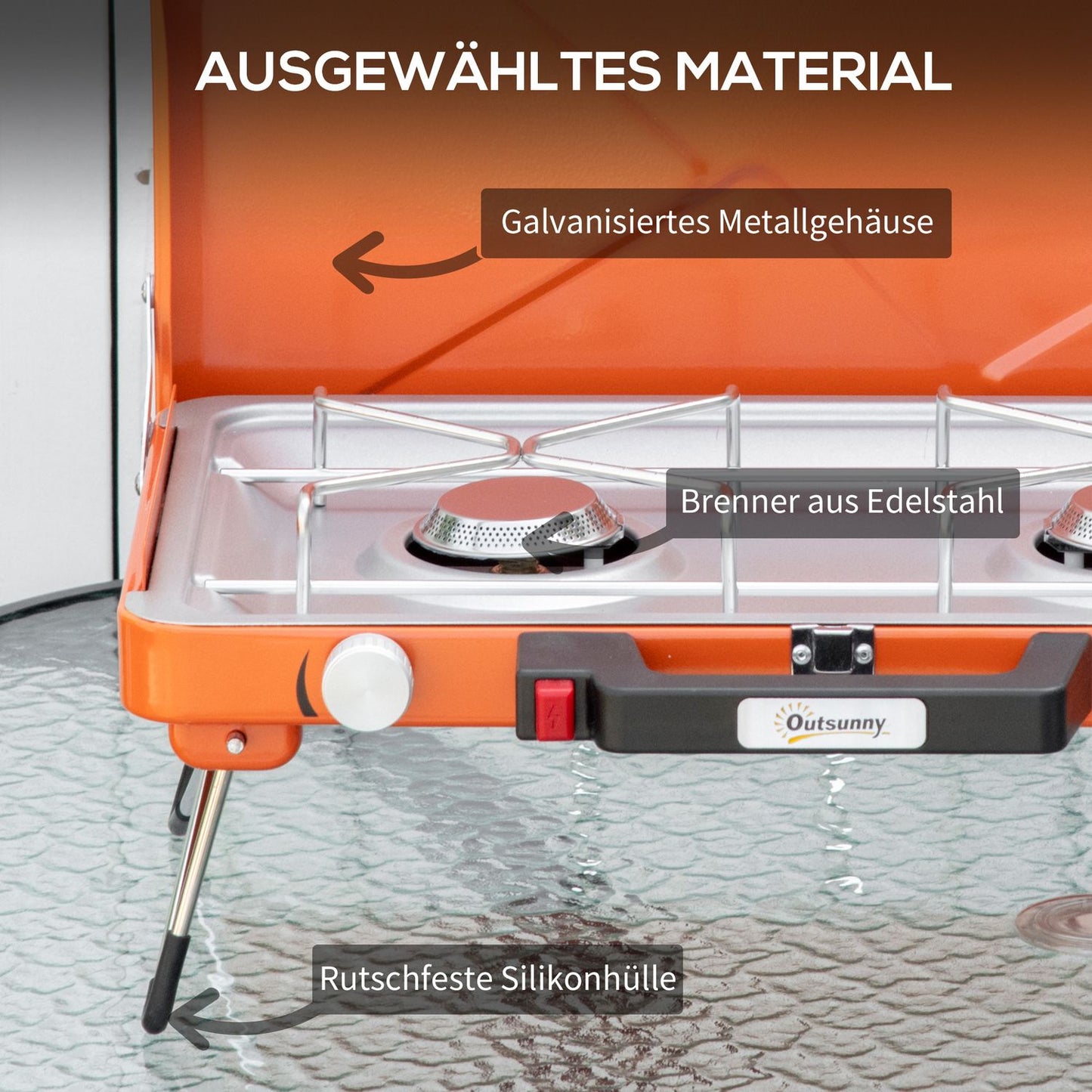 Gas grill with 2 burners in stainless steel, collapsible with hose