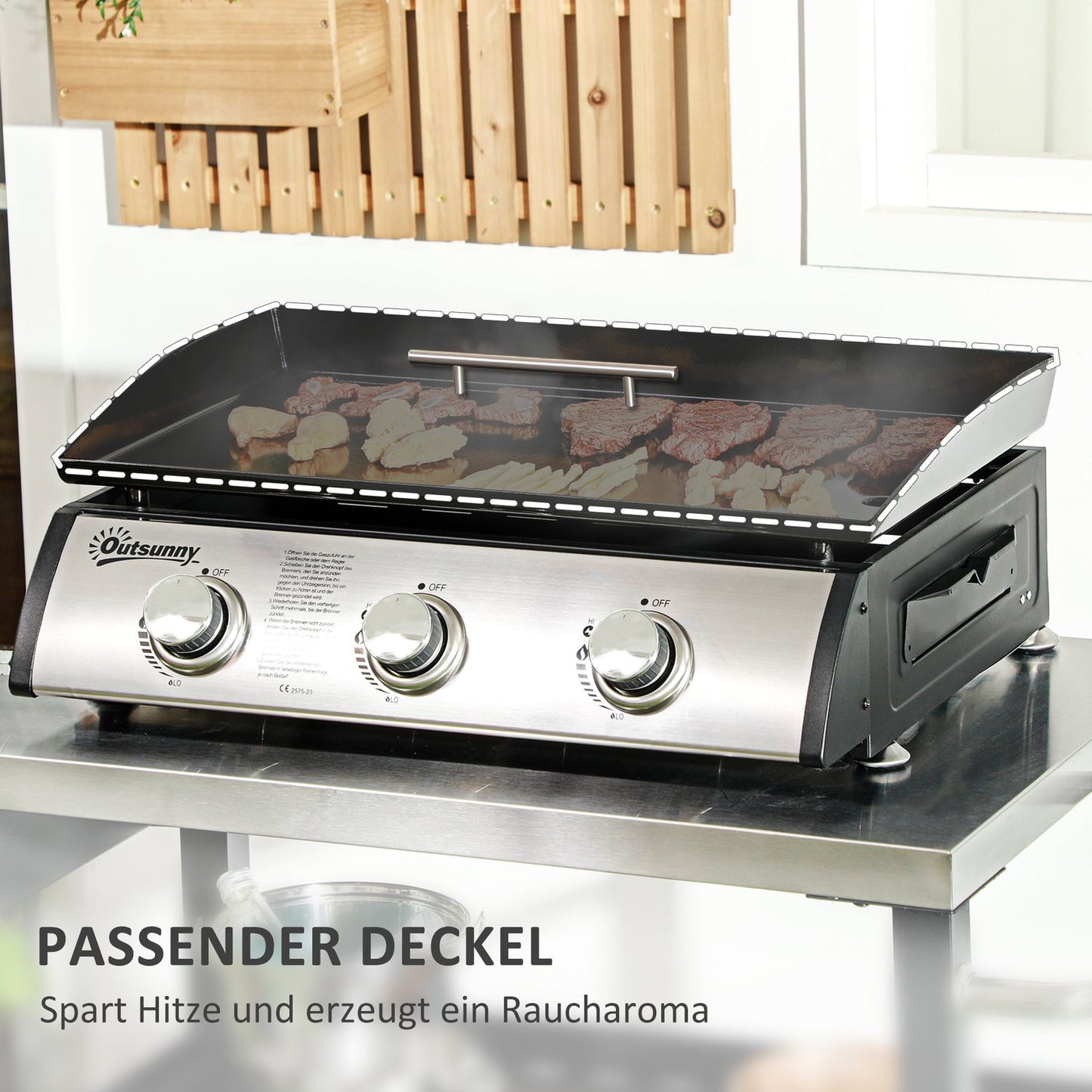 Gas grill with 3 burners, stainless steel for the garden