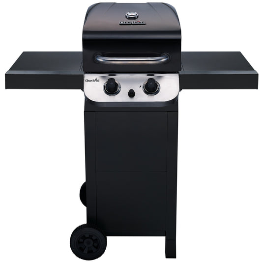 Gas Grill with 2 Burners, Cast Iron Grates, Thermometer