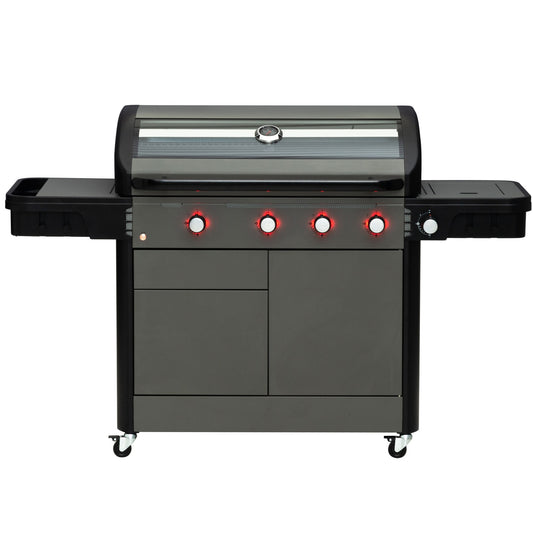 Gas Grill with 4 Burners and Side Burner, 97x48 cm Cooking Area
