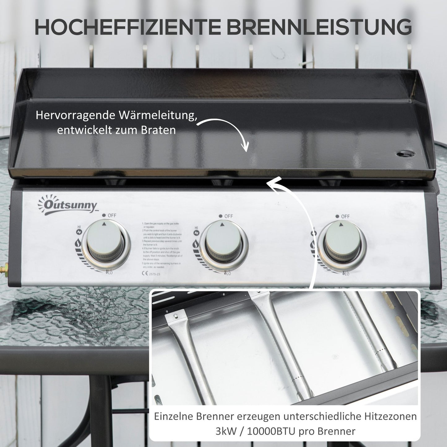 Gas grill with 3 stainless burners, pressure reducer