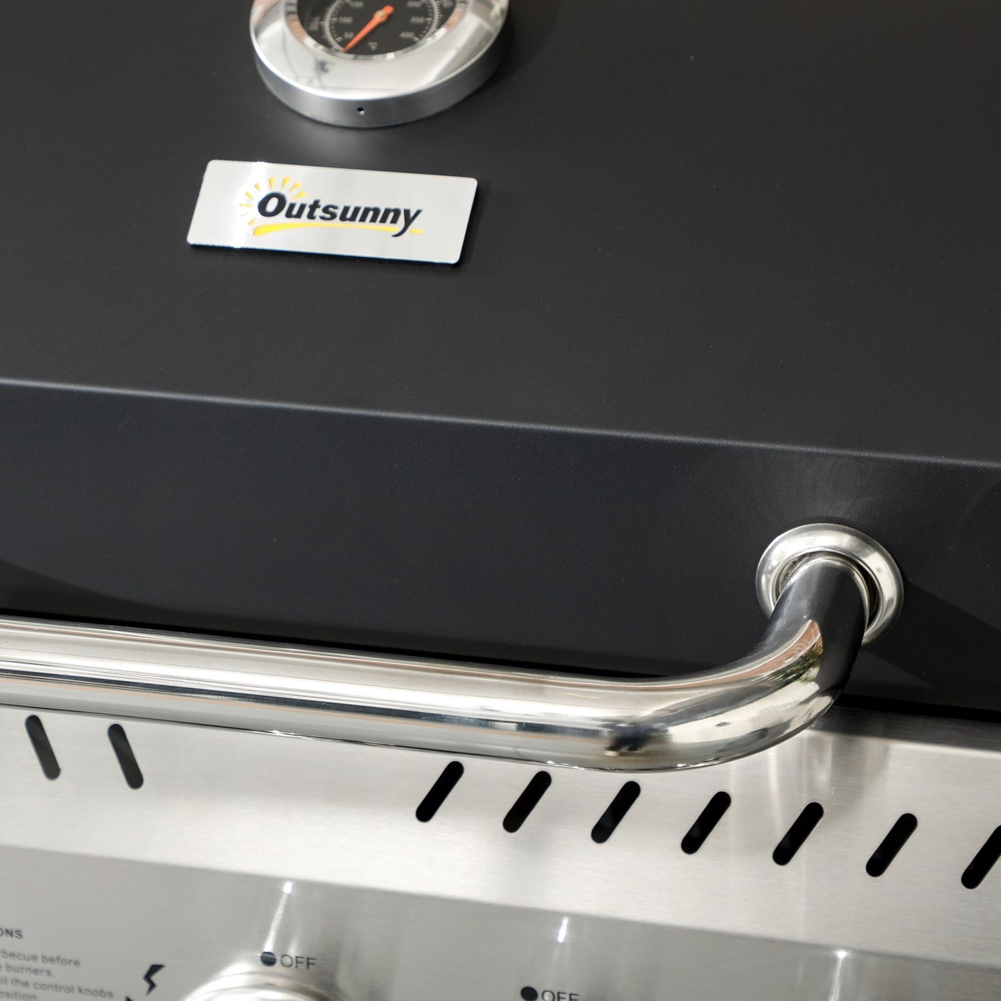 Gas grill with 3 burners in stainless steel with side burners and shelves