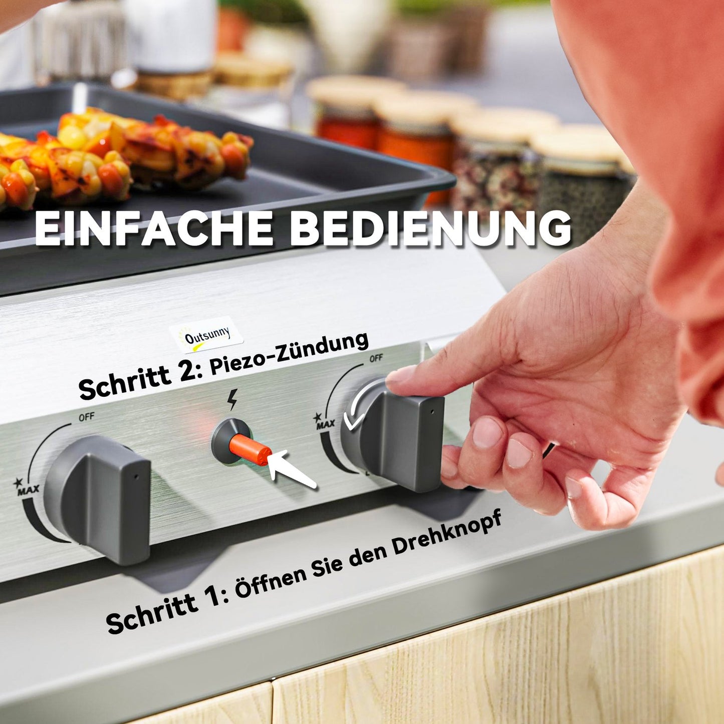 Gas grill with 2 burners & adjustable legs, 44x44.5x19 cm