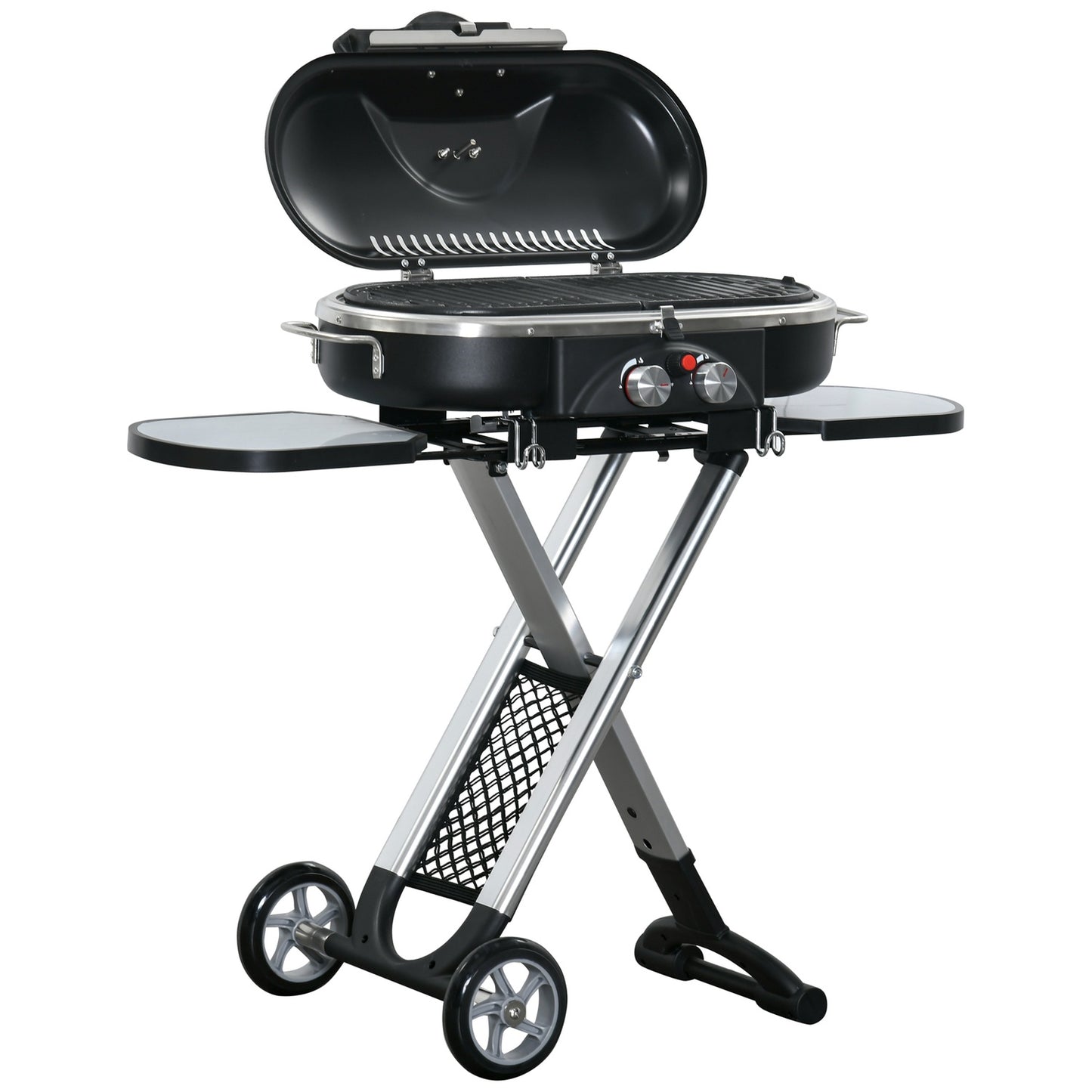 Gas grill BBQ Cart, foldable 2 burners, stainless steel