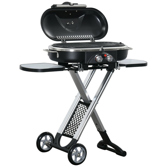 Gas grill BBQ Cart, foldable 2 burners, stainless steel