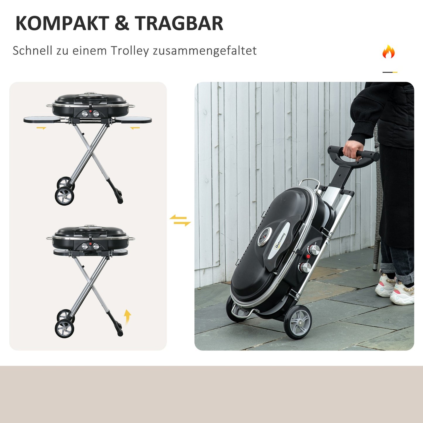 Gas grill BBQ Cart, foldable 2 burners, stainless steel