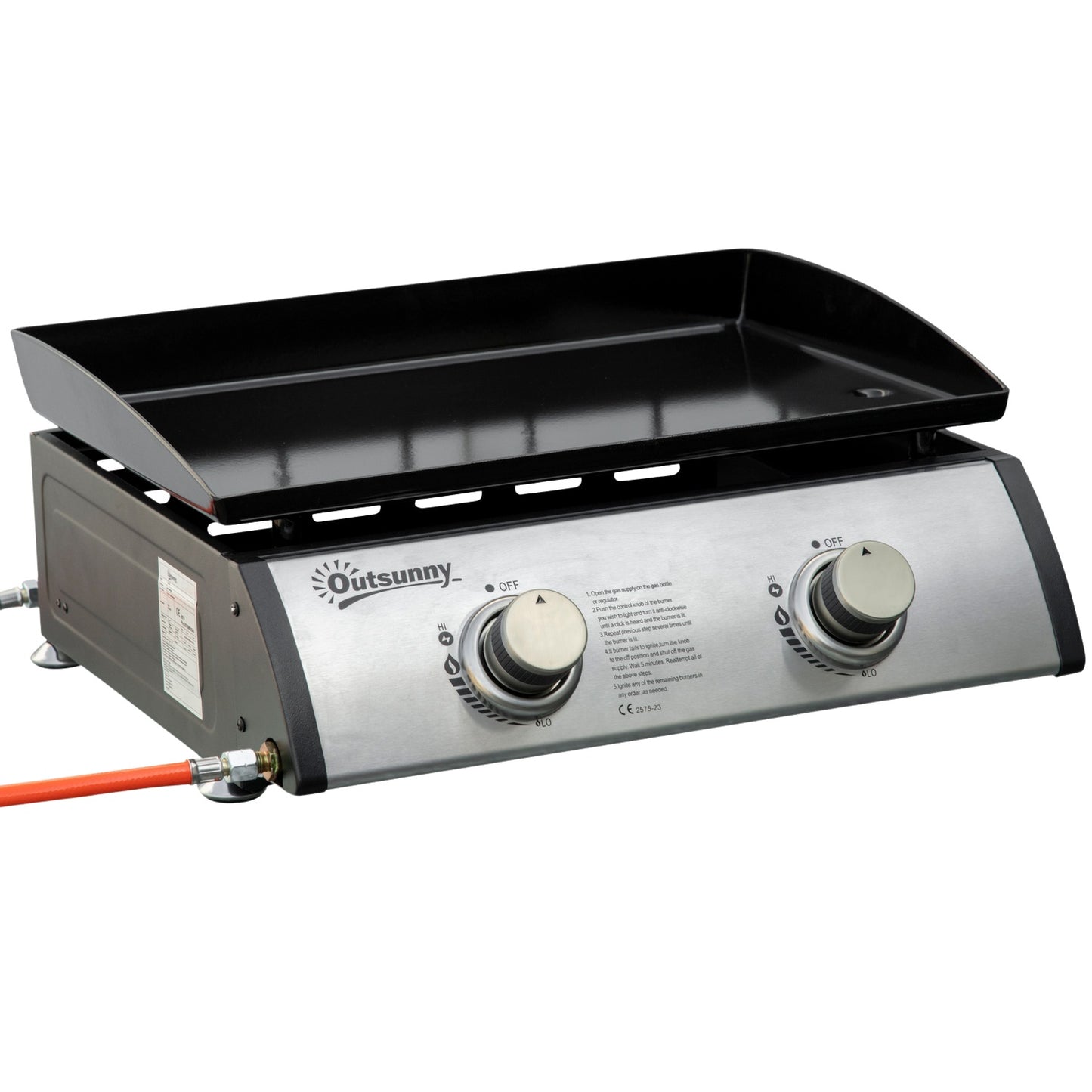 Gas grill for table - 2 burners, stainless steel, non-stick